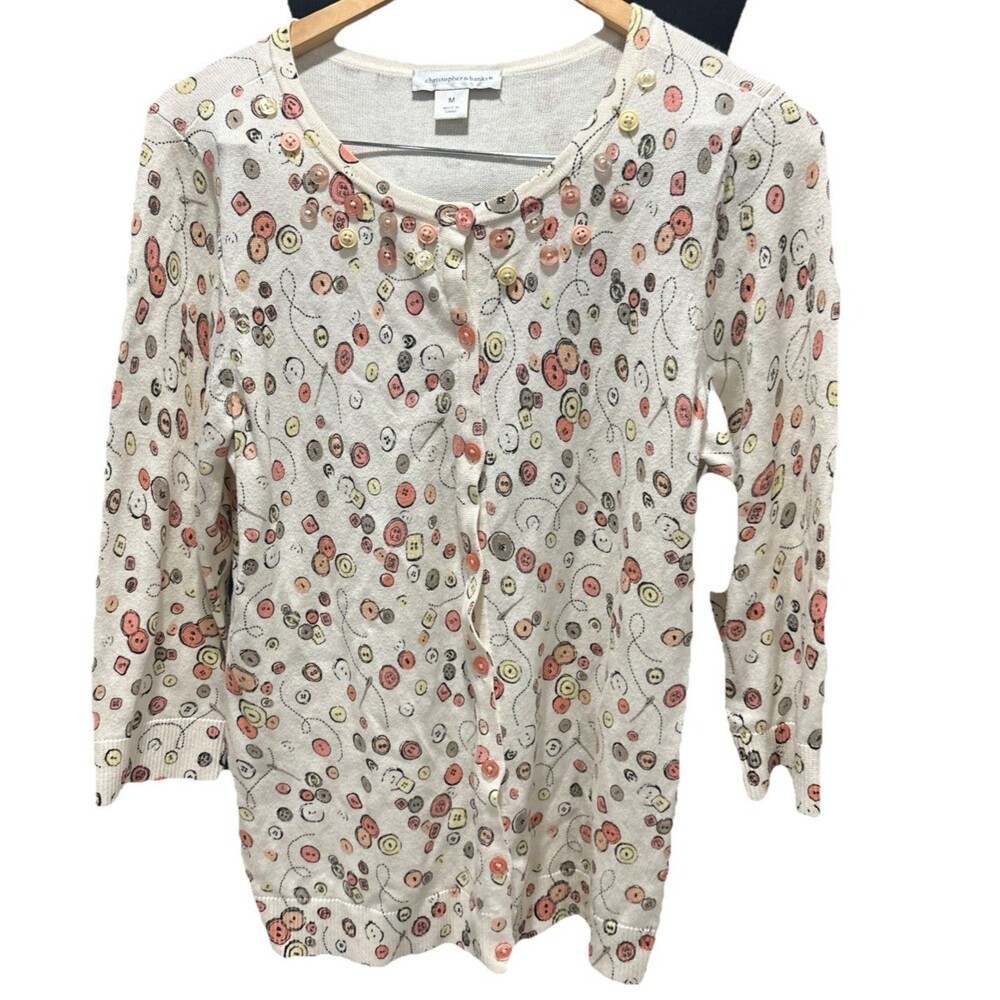 Christopher & Banks Womans Size Med Cardigan Sweater Button Design 3/4 Sleeves
